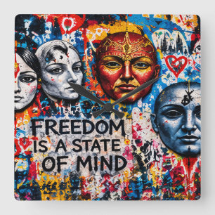 Freedom Is a State of Mind – Urban Graffiti Square Wall Clock
