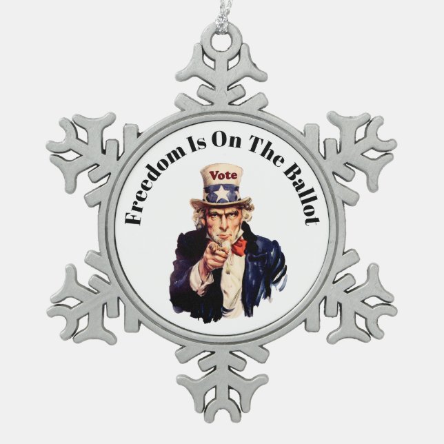 Freedom Is On The Ballot 2026 Snowflake Pewter Christmas Ornament (Front)