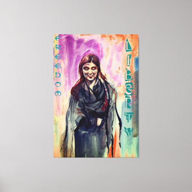 Freedom & Liberty Girl in Kimono Watercolor Art Canvas Print (Front)