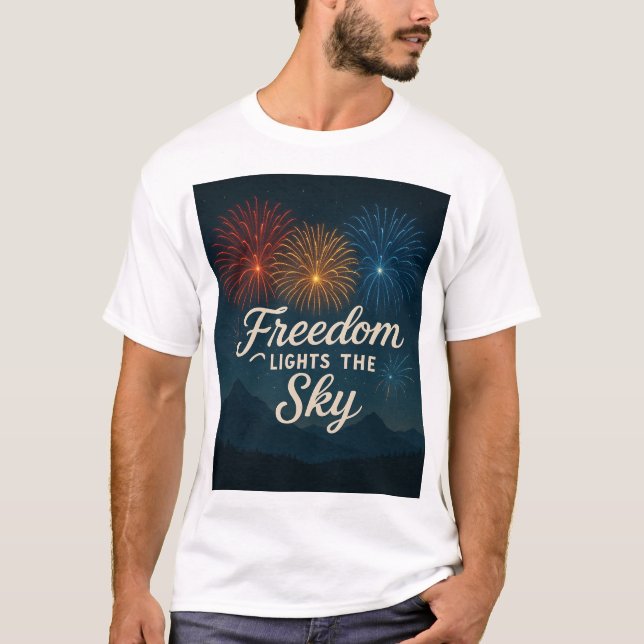 Freedom Lights the Sky, 4th of July them design. T-Shirt (Front)
