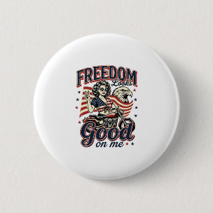 Freedom Looks Good Patriotic Vintage Eagle 2 Inch Round Button