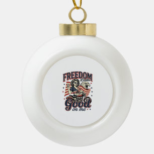 Freedom Looks Good Patriotic Vintage Eagle Ceramic Ball Christmas Ornament
