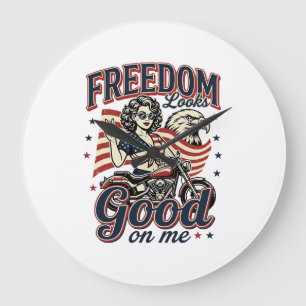 Freedom Looks Good Patriotic Vintage Eagle Large Clock