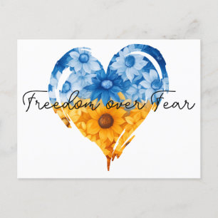 Freedom Over Fear Sunflower Heart Ukraine Support Postcard