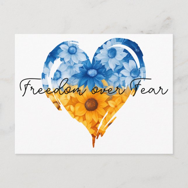Freedom Over Fear Sunflower Heart Ukraine Support Postcard (Front)