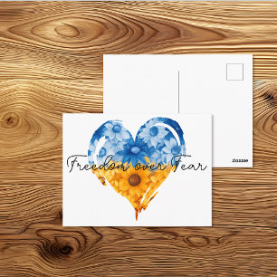Freedom Over Fear Sunflower Heart Ukraine Support Postcard