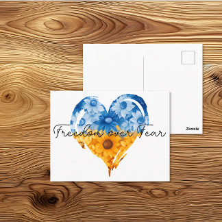 Freedom Over Fear Sunflower Heart Ukraine Support Postcard