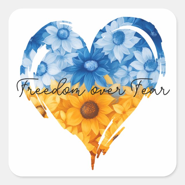Freedom Over Fear Sunflower Hearts Square Sticker (Front)