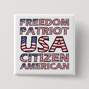 Freedom Patriot Flag Text 2 Inch Square Button
