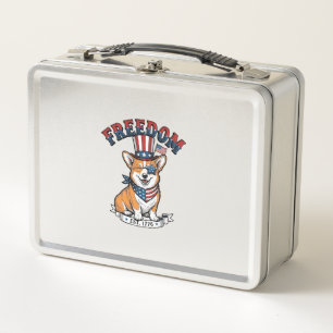 Freedom Patriotic Corgi Vintage Engraving T-Shirt_ Metal Lunch Box