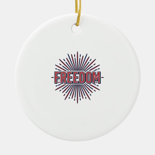 Freedom Patriotic Firework Vector Shirt Design_1 Ceramic Ornament (Front)