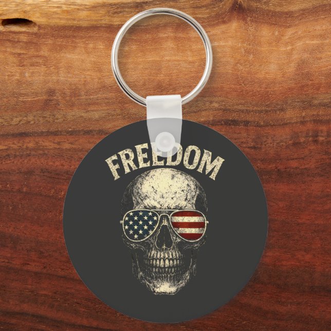 Freedom Patriotic Skull USA Keychain (Front)