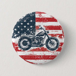 Freedom Ride: Retro Motorcycle and American Flag  2 Inch Round Button
