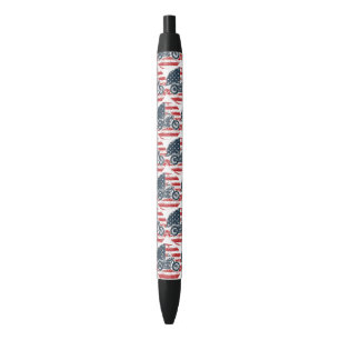 Freedom Ride: Retro Motorcycle and American Flag Black Ink Pen