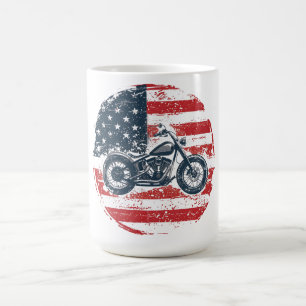 Freedom Ride: Retro Motorcycle and American Flag  Coffee Mug