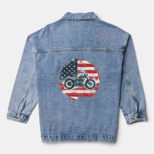 Freedom Ride: Retro Motorcycle and American Flag  Denim Jacket