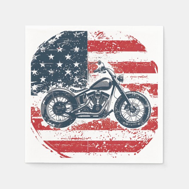 Freedom Ride: Retro Motorcycle and American Flag  Napkin (Front)