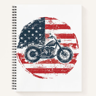 Freedom Ride: Retro Motorcycle and American Flag Notebook