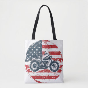 Freedom Ride: Retro Motorcycle and American Flag  Tote Bag