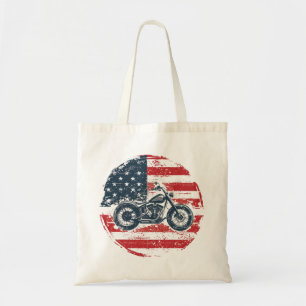 Freedom Ride: Retro Motorcycle and American Flag  Tote Bag