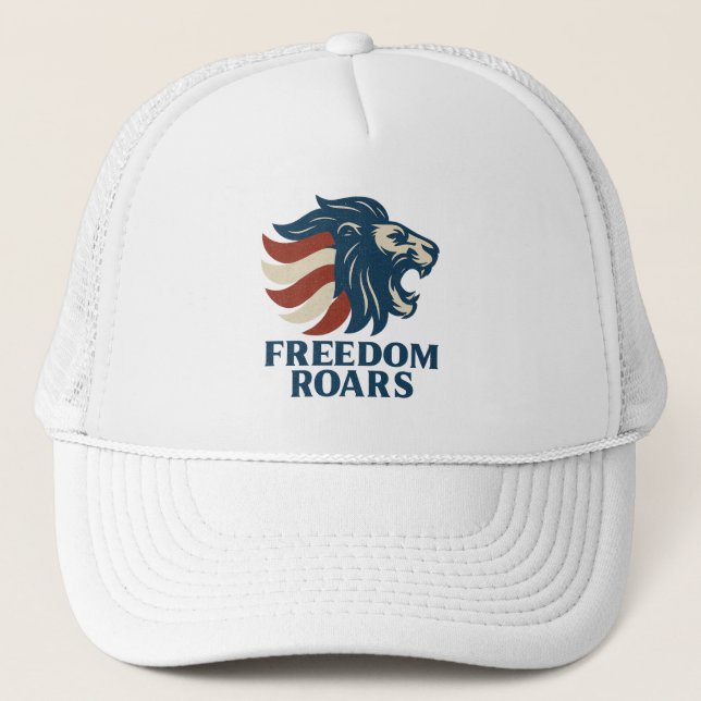 Freedom Roars Patriotic Lion Trucker Hat (Front)