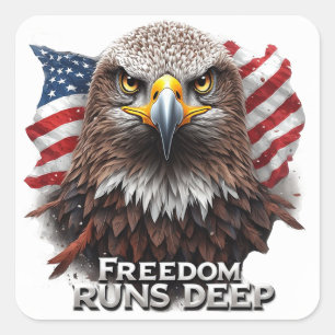 Freedom Runs Deep Patriotic USA Pride Decal Square Sticker