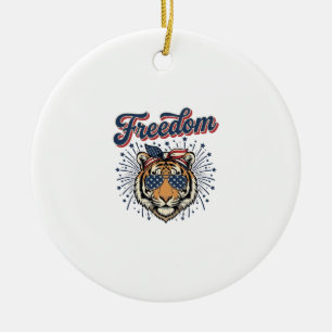 Freedom Tiger Patriotic Vintage Engraving Shirt_1 Ceramic Ornament