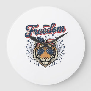 Freedom Tiger Patriotic Vintage Engraving Shirt_1 Large Clock