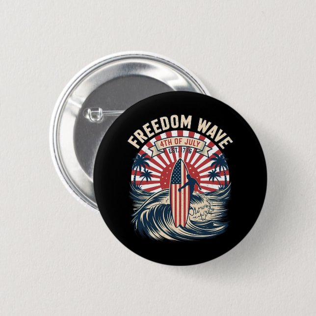 Freedom Wave 4th Of July 2 Inch Round Button (Front & Back)