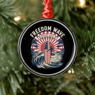 Freedom Wave 4th Of July Metal Ornament