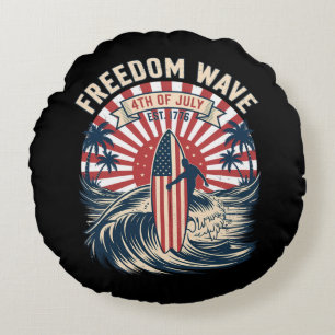 Freedom Wave 4th Of July Round Pillow