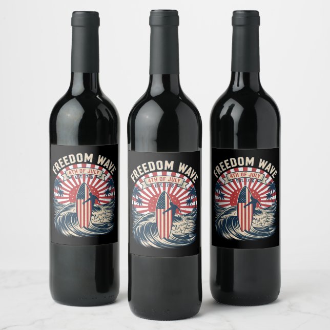 Freedom Wave 4th Of July Wine Label (Bottles)