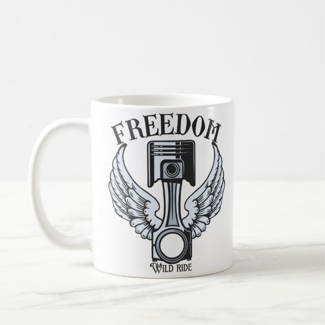 freedom wings pistons vintage motorcycle coffee mug (Left)