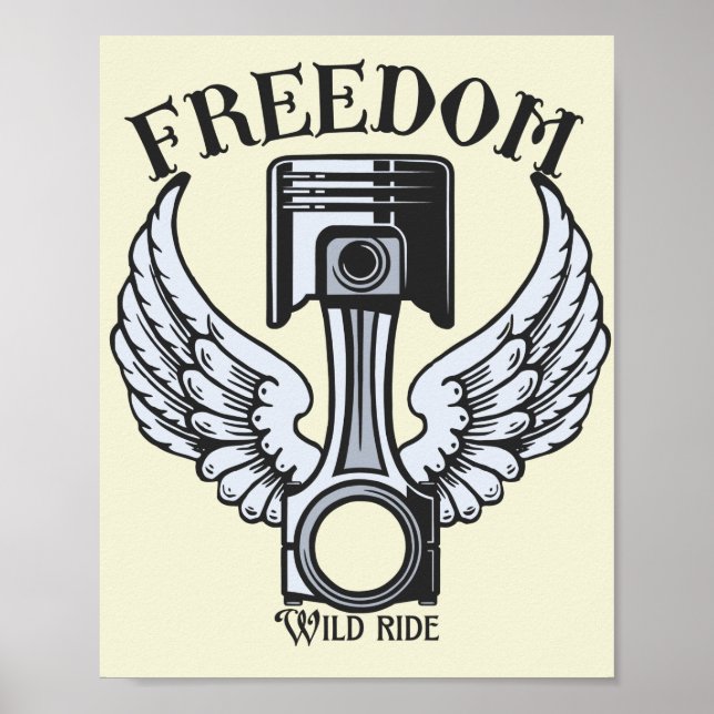 freedom wings pistons vintage motorcycle poster (Front)