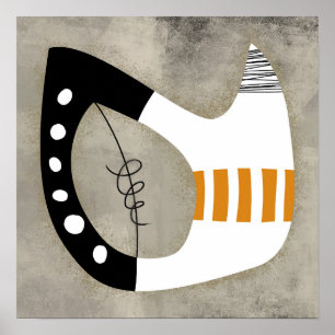 Freeform - Orange Black and White Poster Wall Art