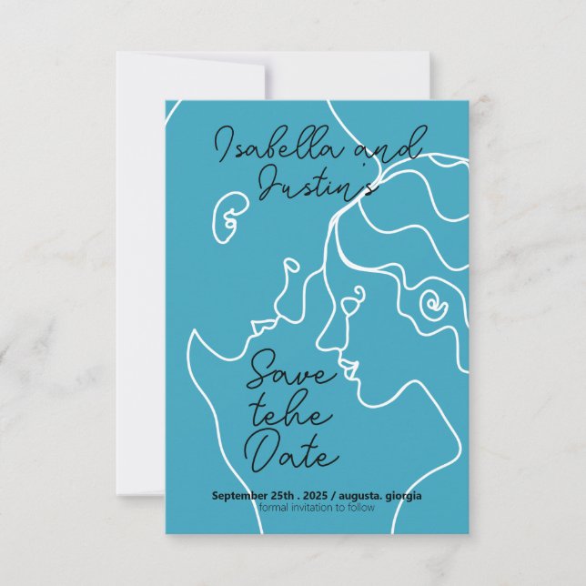 Freehand linear drawing of a couple in love save the date (Front)