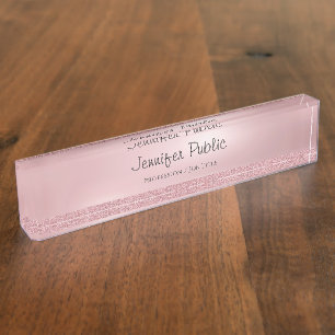Freehand Script Rose Gold Glitter Classy Template Nameplate