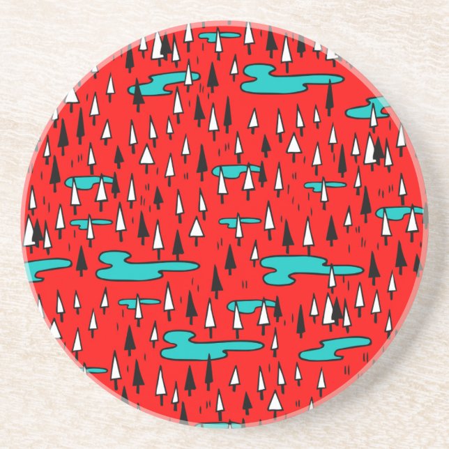 Freehand trees: Scandinavian Christmas pattern. Coaster (Front)
