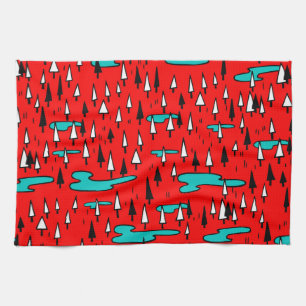 Freehand trees: Scandinavian Christmas pattern. Kitchen Towel