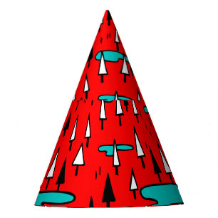 Freehand trees: Scandinavian Christmas pattern. Party Hat