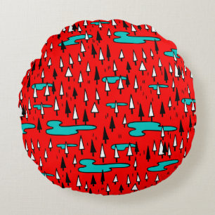 Freehand trees: Scandinavian Christmas pattern. Round Pillow