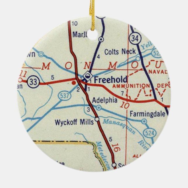 Freehold NJ Map Ceramic Ornament (Back)