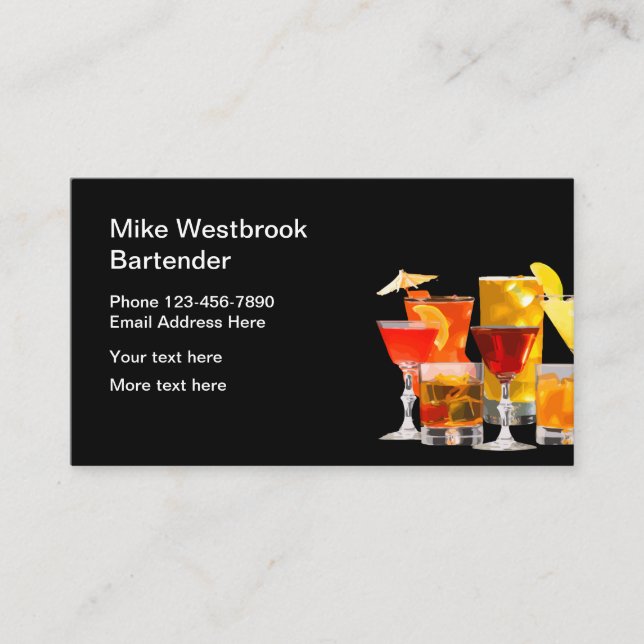 Freelance Bartender For Hire Business Card (Front)
