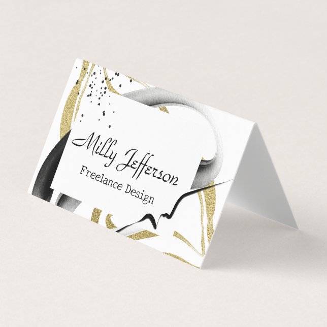 Freelance Design Abstract QR Code Gold Black  Business Card (Front)