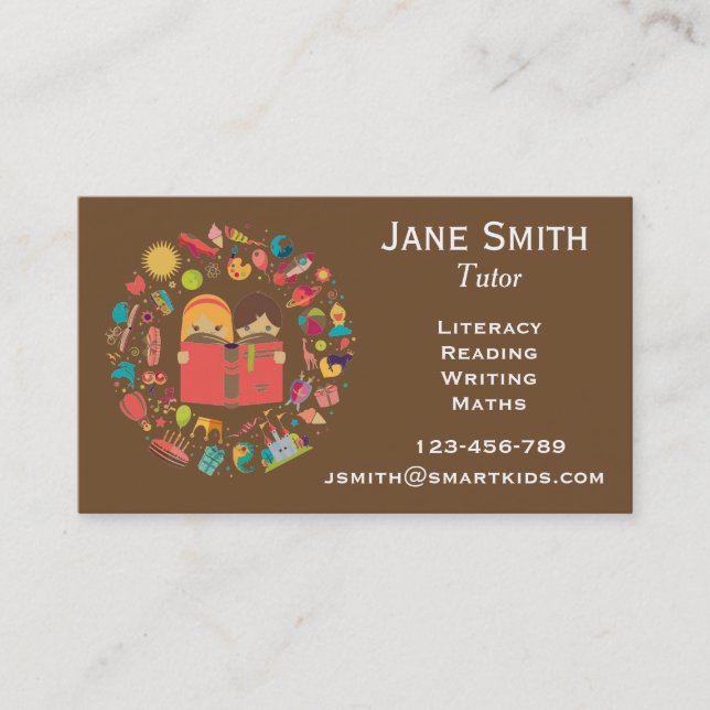 Freelance literacy tutor or teacher for kids business card (Front)