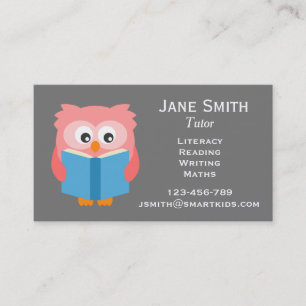 Freelance literacy tutor or teacher reading owl business card
