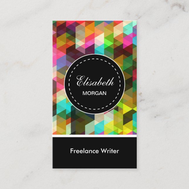 Freelance Writer- Colourful Mosaic Pattern Business Card (Front)