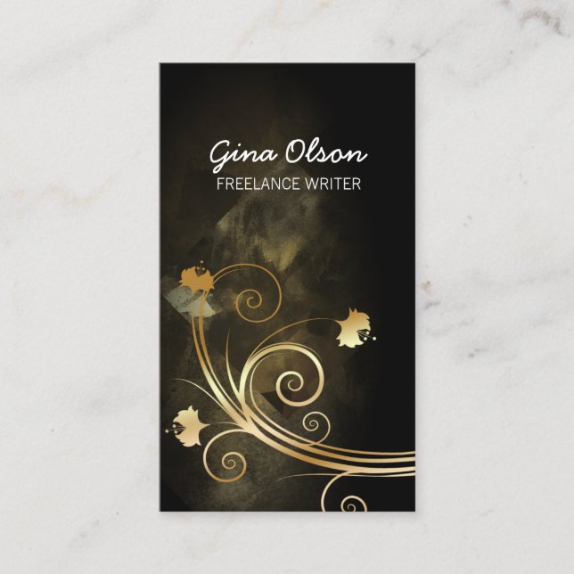 Freelance Writer Gold Floral Swirl Publishing Business Card (Front)