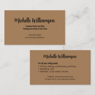 Freelance Writer Minimal Warm Brown Business Card