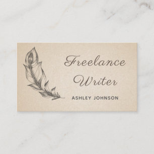 Freelance Writer Sketch Feather Modern Script Boho Business Card